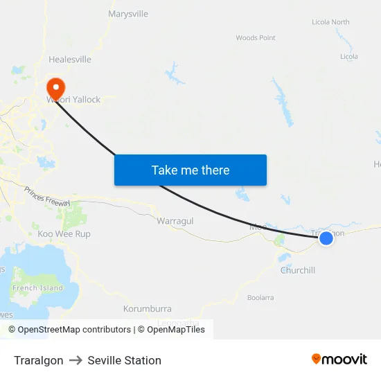Traralgon to Seville Station map