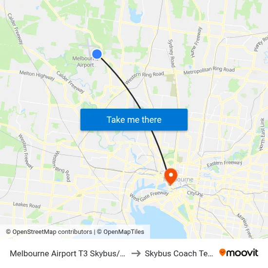 Melbourne Airport T3 Skybus/Arrival Dr to Skybus Coach Terminal map