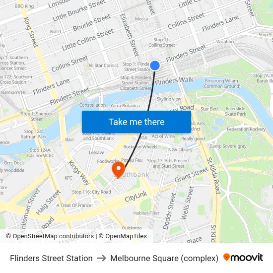 Flinders Street Station to Melbourne Square (complex) map