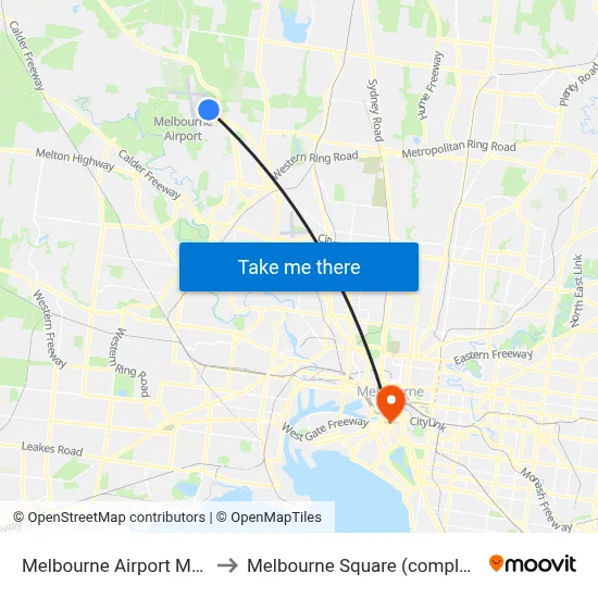 Melbourne Airport MEL to Melbourne Square (complex) map