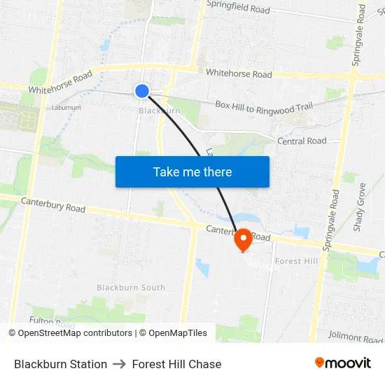 Blackburn Station to Forest Hill Chase map
