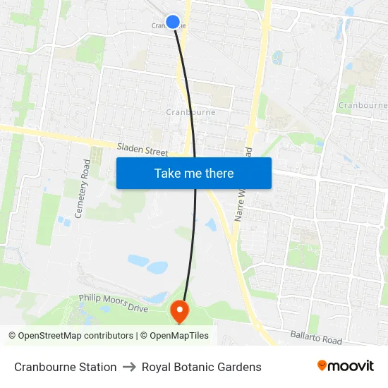 Cranbourne Station to Royal Botanic Gardens map