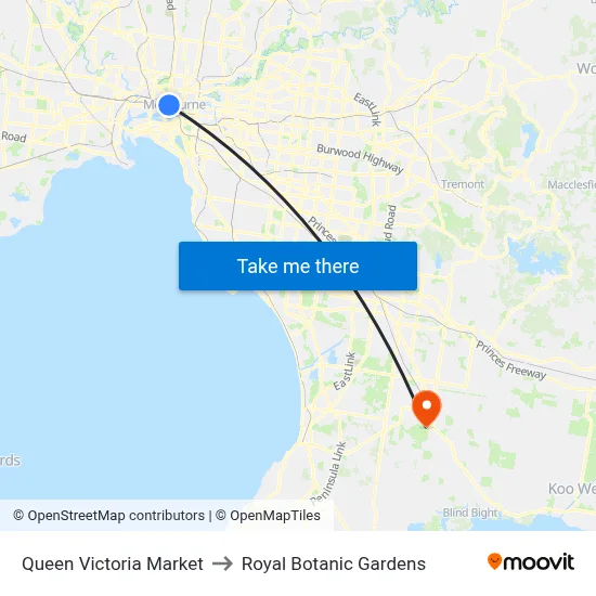 Queen Victoria Market to Royal Botanic Gardens map