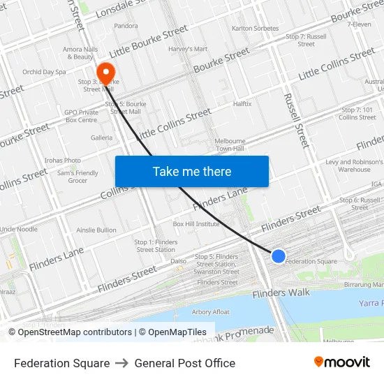 Federation Square to General Post Office map