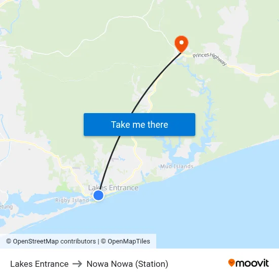 Lakes Entrance to Nowa Nowa (Station) map