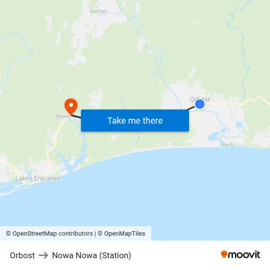 Orbost to Nowa Nowa (Station) map