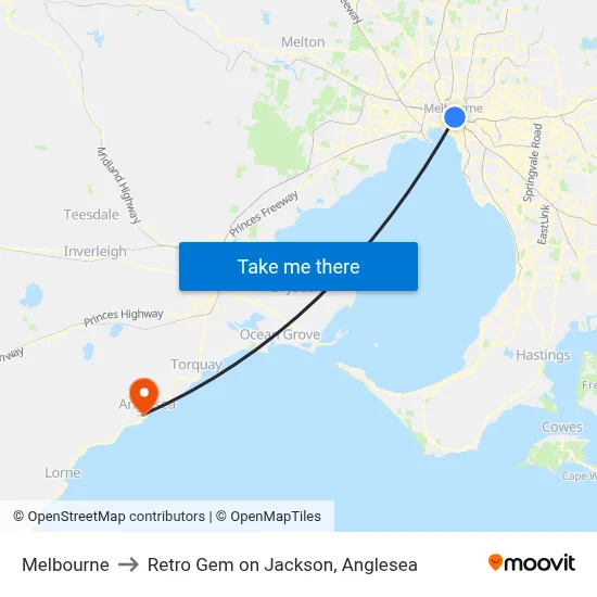 Melbourne to Retro Gem on Jackson, Anglesea map
