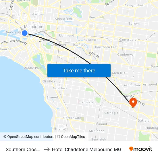 Southern Cross Station to Hotel Chadstone Melbourne MGallery Collection map