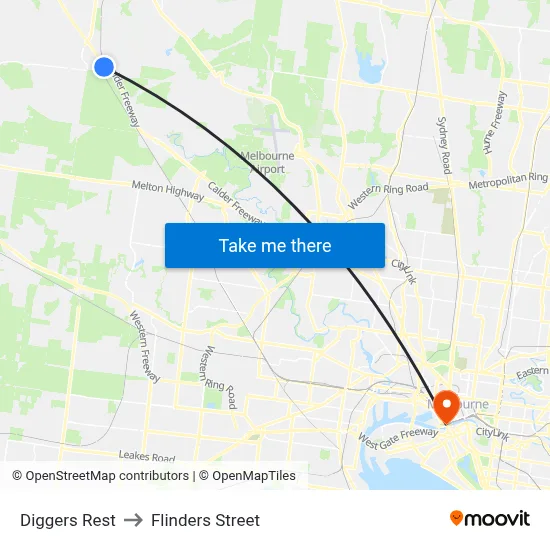 Diggers Rest to Flinders Street map