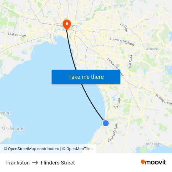 Frankston to Flinders Street map