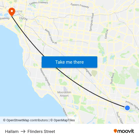 Hallam to Flinders Street map