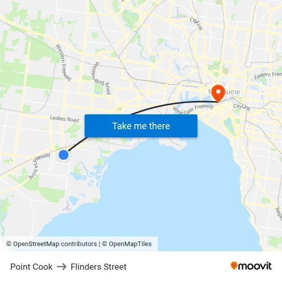 Point Cook to Flinders Street map