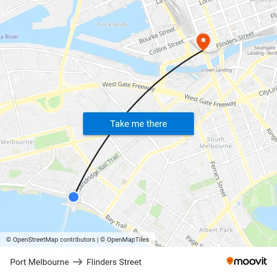 Port Melbourne to Flinders Street map