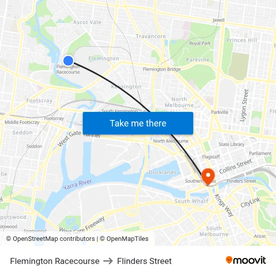 Flemington Racecourse to Flinders Street map