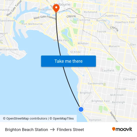 Brighton Beach Station to Flinders Street map