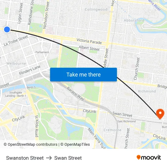 Swanston Street to Swan Street map