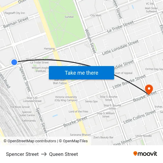 Spencer Street to Queen Street map