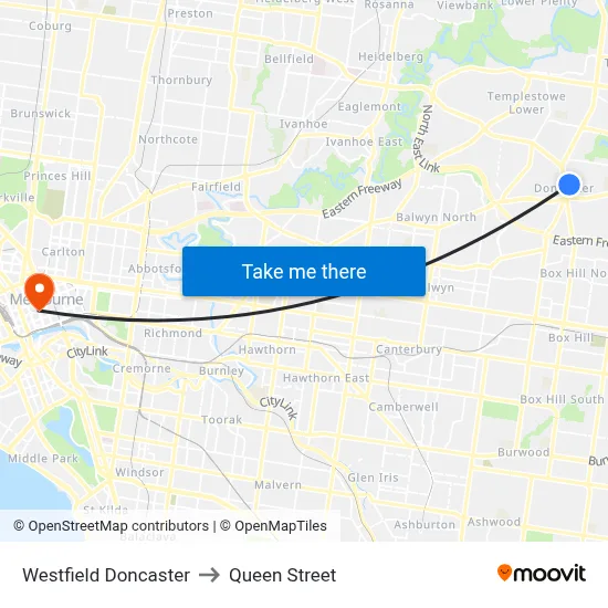Westfield Doncaster to Queen Street map