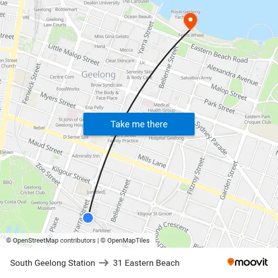 South Geelong Station to 31 Eastern Beach map