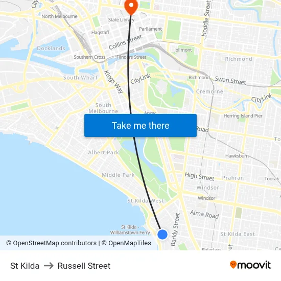 St Kilda to Russell Street map