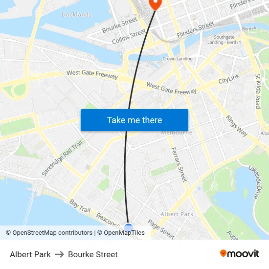 Albert Park to Bourke Street map