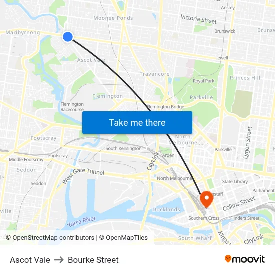 Ascot Vale to Bourke Street map