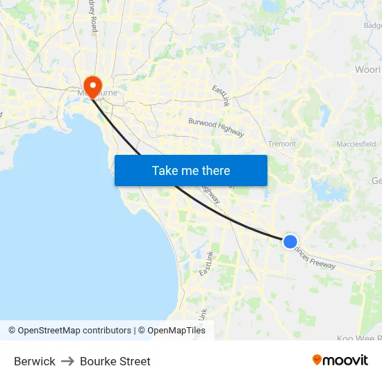 Berwick to Bourke Street map