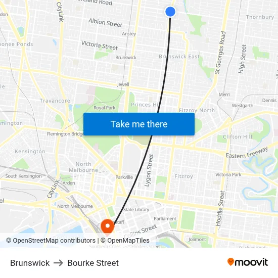 Brunswick to Bourke Street map