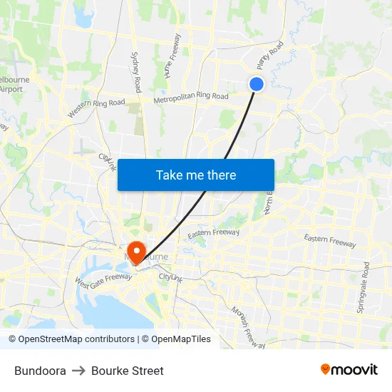Bundoora to Bourke Street map