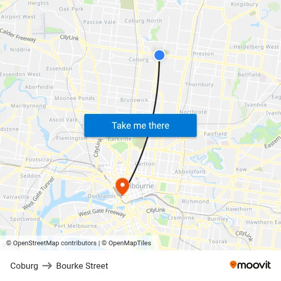 Coburg to Bourke Street map