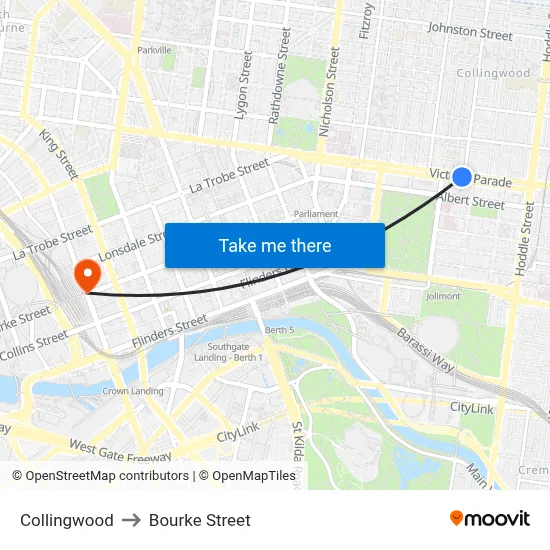 Collingwood to Bourke Street map