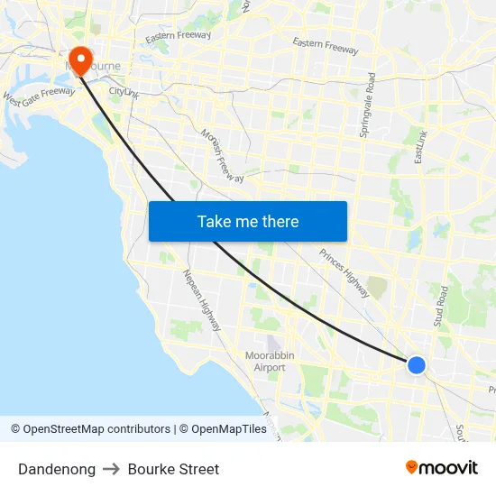 Dandenong to Bourke Street map