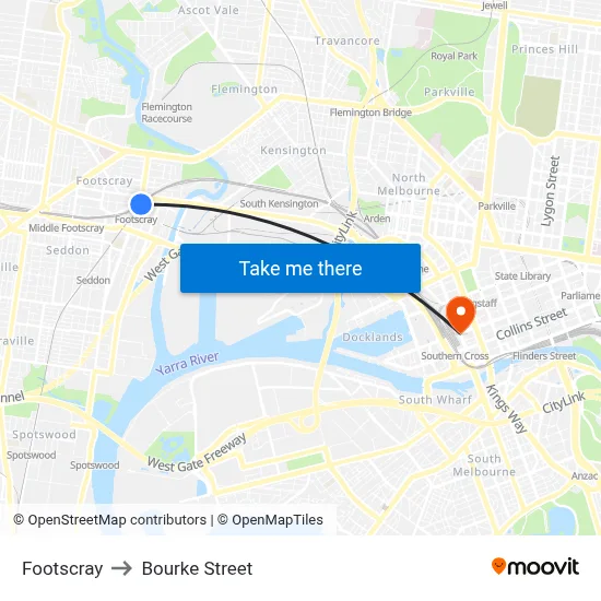 Footscray to Bourke Street map
