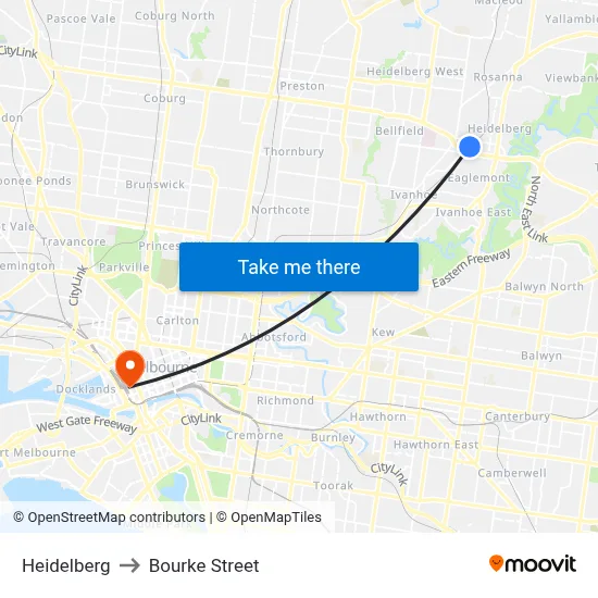 Heidelberg to Bourke Street map