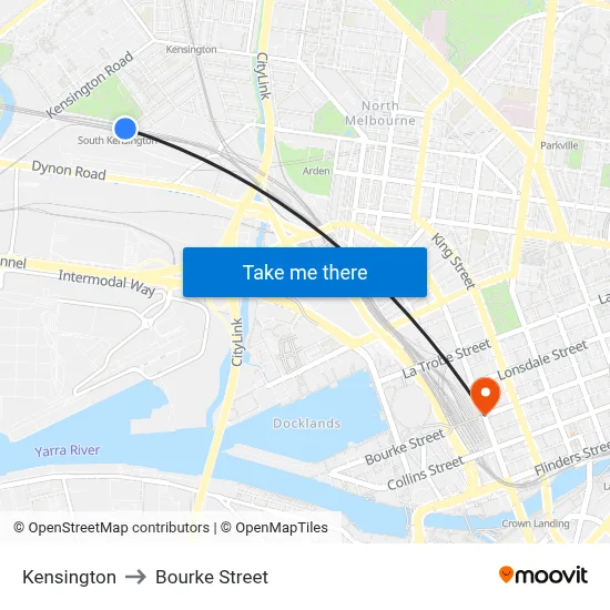 Kensington to Bourke Street map