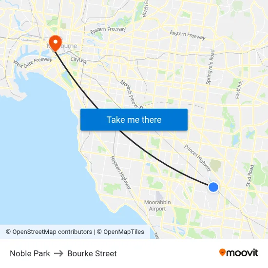 Noble Park to Bourke Street map