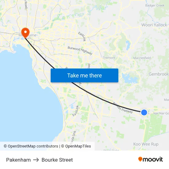 Pakenham to Bourke Street map