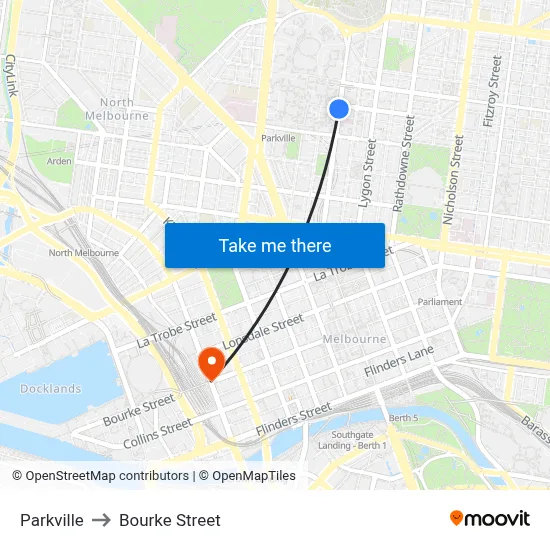 Parkville to Bourke Street map