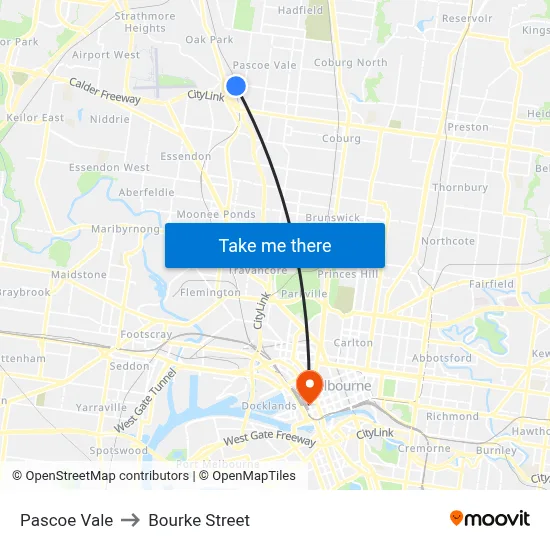 Pascoe Vale to Bourke Street map