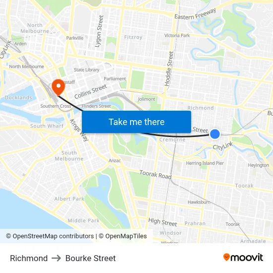 Richmond to Bourke Street map