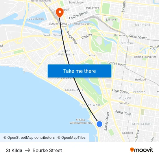 St Kilda to Bourke Street map