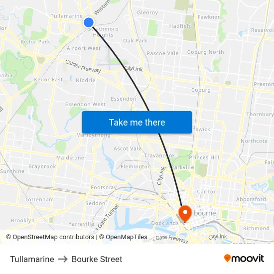 Tullamarine to Bourke Street map