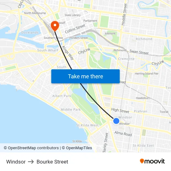 Windsor to Bourke Street map