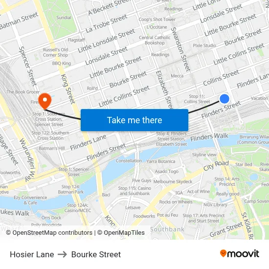 Hosier Lane to Bourke Street map