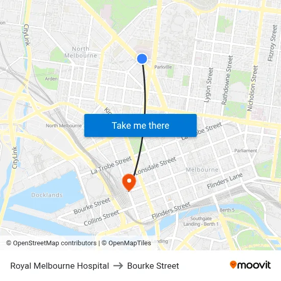 Royal Melbourne Hospital to Bourke Street map