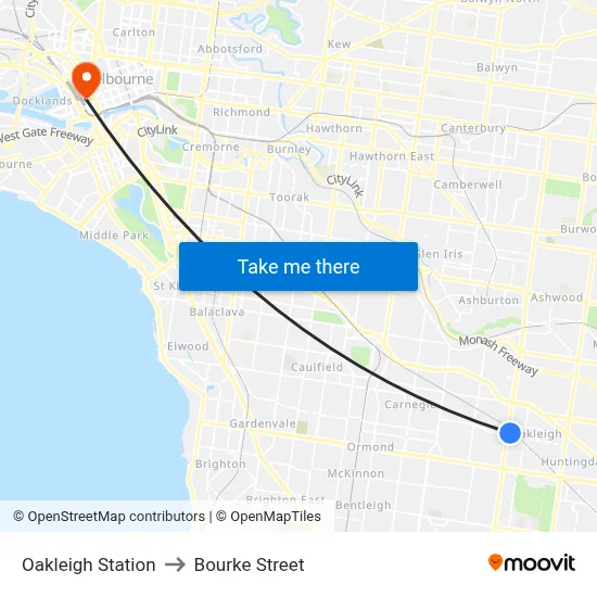 Oakleigh Station to Bourke Street map