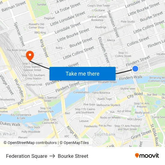 Federation Square to Bourke Street map