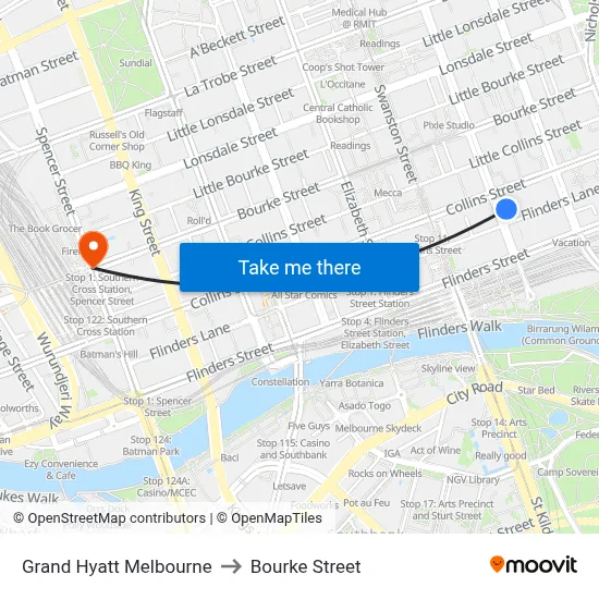 Grand Hyatt Melbourne to Bourke Street map