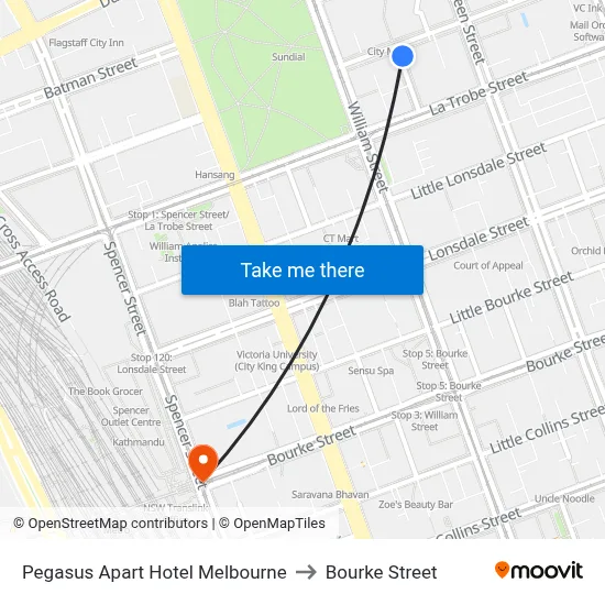 Pegasus Apart Hotel Melbourne to Bourke Street map