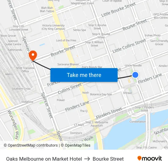 Oaks Melbourne on Market Hotel to Bourke Street map